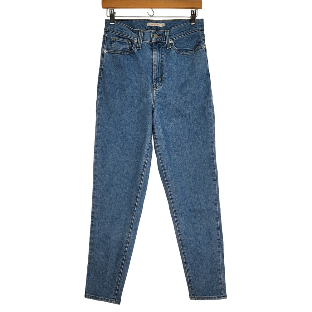 Levis High Waisted Tapered Mom Jeans Womens 27 Medium Wash Blue Denim Stretch
